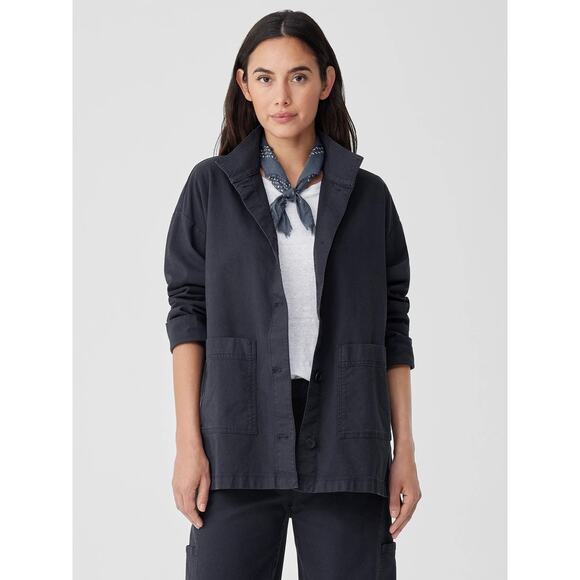 New w/Tags Eileen Fisher Womens Navy Ocean Stand Clear Jacket Large RT $228 - Picture 1 of 11